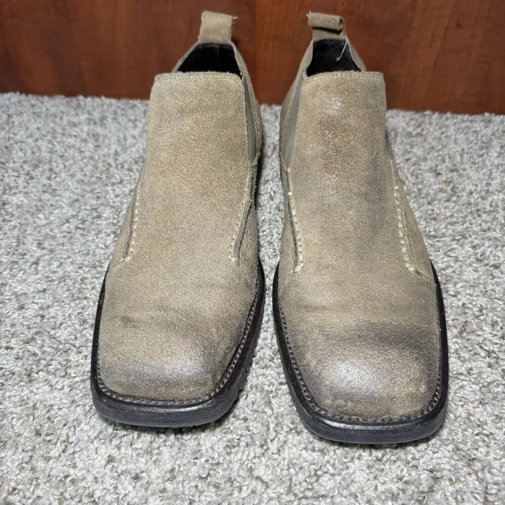 Aston Grey Chelsea Collection Ankle Boots Brown Leather Suede Square Toe Sz 9